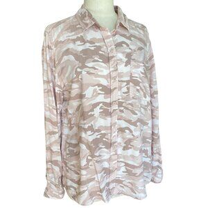 beachlunchlounge Neutral Camo Button Down Shirt Sz XL Tan Granola Grunge